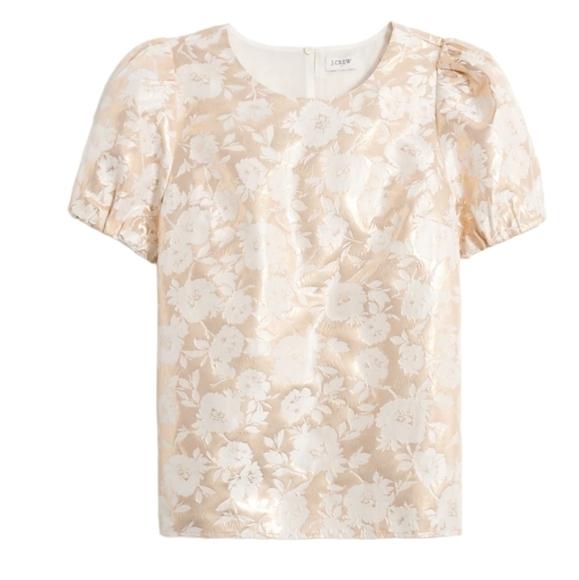 NWT J.Crew Gold Metallic Floral Jacquard Puff Sleeve Top - Picture 2 of 7